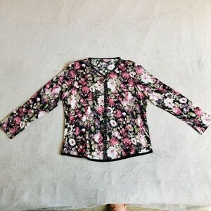 Women’s Floral and Rhinestone Zipper Cardigan